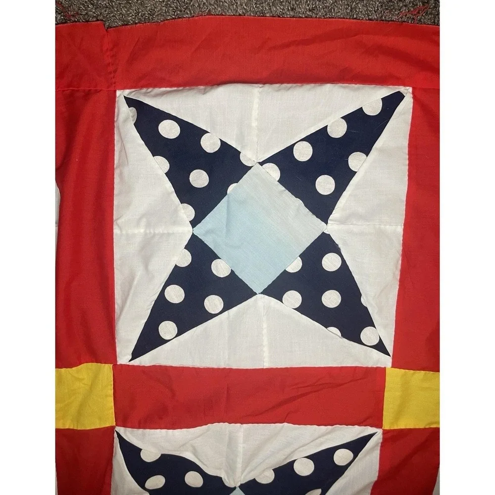 Classic Patriotic Americana Quilt Top 64x90 Modern Farmhouse Boho Red Blue Vivid